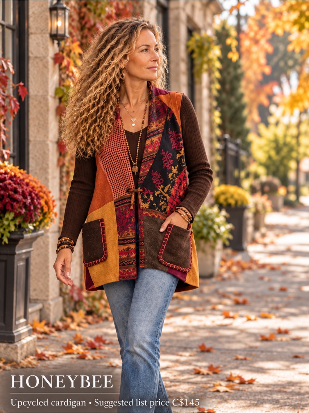 Honeybea, Upcycled Patchwork Multi-Color Women's Cardigan Sweater